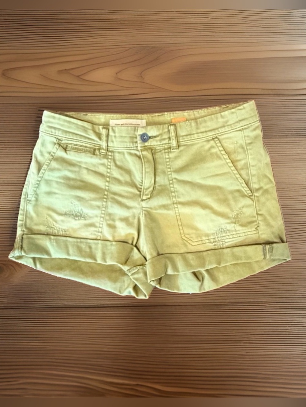 Pilcro and the Letterpress 28 Olive Green Chino Shorts Rolled Cuffed Distressed